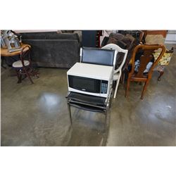 MICROWAVE AND 2 STACKING CHAIRS