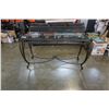Image 2 : GLASSTOP SOFA TABLE METAL BASE - APPROX 58 INCHES LONG