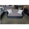 Image 1 : BRAND NEW PREMIUM OUTDOOR RATTAN LOVE SEAT RETAIL $699 W/ DARK GREY CUSHIONS AND 2 THROW PILLOWS - U