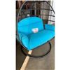 Image 2 : BRAND NEW BLUE CUSHION DOUBLE HANGING EGG CHAIR - RETAIL $1969 W/ FOLDABLE FRAME, POWDER COATED STEE