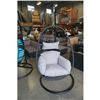 Image 1 : BRAND NEW LIGHT GREY CUSHION HANGING EGG CHAIR - RETAIL $949 W/ NECK PILLOW, FOLDABLE FRAME, POWDER 