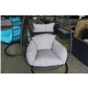 Image 2 : BRAND NEW LIGHT GREY CUSHION HANGING EGG CHAIR - RETAIL $949 W/ NECK PILLOW, FOLDABLE FRAME, POWDER 
