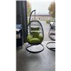 Image 2 : BRAND NEW GREEN CUSHION HANGING EGG CHAIR - RETAIL $949 W/ NECK PILLOW, FOLDABLE FRAME, POWDER COATE
