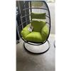 Image 3 : BRAND NEW GREEN CUSHION HANGING EGG CHAIR - RETAIL $949 W/ NECK PILLOW, FOLDABLE FRAME, POWDER COATE