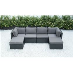 BRAND NEW RATTAN OUTDOOR 6 PIECE MODULAR SECTIONAL SOFA W/ DARK GREY CUSHIONS - RETAIL $1499 POWDER 