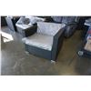 Image 1 : BRAND NEW OUTDOOR RATTAN CLUB CHAIR RETAIL $399 W/ LIGHT GREY CUSHIONS - POWDER COATED STEEL FRAME, 
