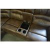Image 9 : BRAND NEW BROWN AIR LEATHER CORNER RECLINING SECTIONAL W/ CONSOLE AND BRASS NAIL HEADS - RETAIL $289