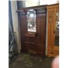 Image 1 : ANTIQUE OAK ARTS AND CRAFTS WALL MOUNT HALL STAND W/ ORIGINAL BEVELED MIRROR - GREAT CONDITION