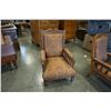 Image 1 : ANTIQUE OAK HIGHLY CARVED AND SCROLLED LIVING ROOM CHAIR - REUPHOLSTERED W/ ORIGINAL FEET