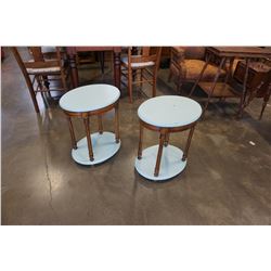 PAIR OF OVAL TEAL PAINTED END TABLES