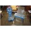 Image 1 : BLUE TOLE PAINTED BENCH AND STOOL