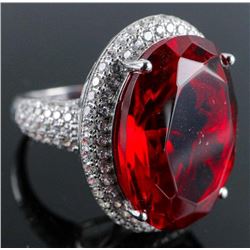 .925 Silver Ruby Red Swarovski Element Ring - Size 6.