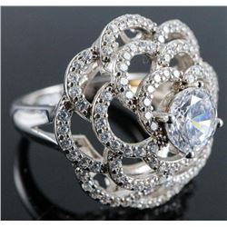 .925 Silver Floral Swarovski Element Ring - Size 7.