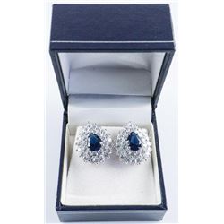 .925 Silver Cluster Blue Sapphire and White Swarovski Element Earrings.