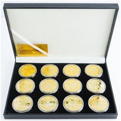 12pc Zodiac 24kt Gold Plated Medallion Set with Certificate. Limited Edition.