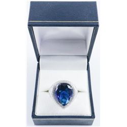 .925 Silver Sapphire Blue Swarovski Element Ring - Size 7.