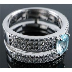 .925 Silver Two-Tier Blue Topaz Swarovski Element Ring - Size 6.