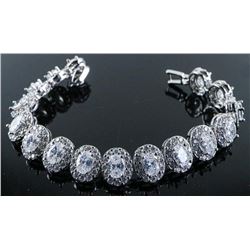 .925 Silver Oval Design White Swarovski Element Bracelet.