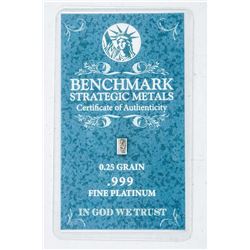 .999 Fine Platinum 1/4 Grain Collector Bar.