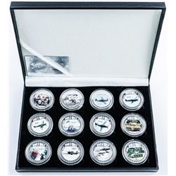 12pc World War II "Warplanes" .999 Fine Silver Plated Medallion Set with Certificate.