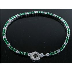 .925 Silver Circle of Life Emerald Green and White Swarovski Element Bracelet.