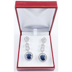 .925 Silver Drop Earrings with Sapphire Blue and White Swarovski Elements.