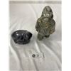 Image 2 : 2pc Lot Eskimo Hunter Nad Seal Sculptures, Seal is a Wolf Original Handcrafted in Canada