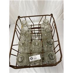 Lot Of 10 Vintage Milk Bottles In Old Milk Crate