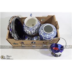 PORTUGUESE HAND PAINTED LIDDED PORCELAIN JARS