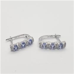 SILVER TANZANITE HOOP EARRINGS