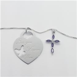 SILVER 2 PENDENT(AMETHYST) 18" NECKLACE