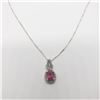 Image 2 : SILVER CREATED RUBY 18" DIAMOND NECKLACE