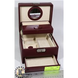 DANIER BURGUNDY LEATHER JEWELRY BOX- 3-TIER