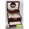 Image 1 : DANIER BURGUNDY LEATHER JEWELRY BOX- 3-TIER