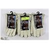 Image 1 : THREE PAIR LEATHER FLEECE LINED WORK GLOVES SIZE S