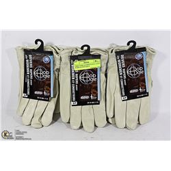 THREE PAIR LEATHER FLEECE LINED WORK GLOVES SIZE S