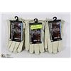 Image 1 : THREE PAIR LEATHER FLEECE LINED WORK GLOVES SIZE S