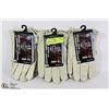 Image 1 : THREE PAIR LEATHER FLEECE LINED WORK GLOVES SIZE S