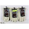 Image 1 : THREE PAIR LEATHER FLEECE LINED WORK GLOVES SIZE S