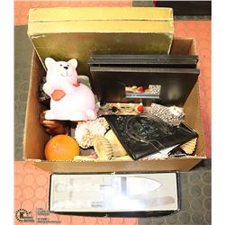 ESTATE BOX OF VINTAGE RECORD SETS, BRASS CAKE