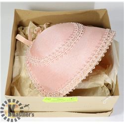 VINTAGE/ANTIQUE PINK WEDDING HAT IN ORIGINAL BOX