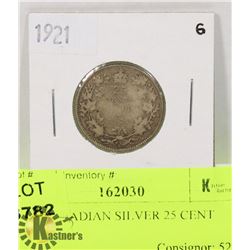 1921 CANADIAN SILVER 25 CENT COIN