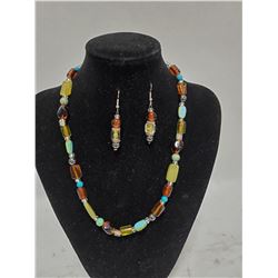 HEAVY GLASS BEAD NECKLACE &EARRING SET