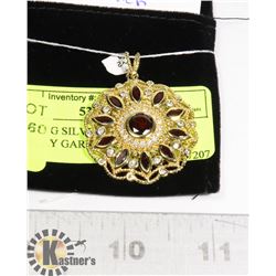 STERLING SILVER .925,GOLD OVERLAY GARNET/DIAM PEND