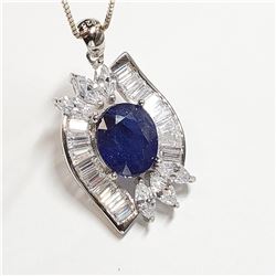 SILVER SAPPHIRE CUBIC ZIRCONIA  NECKLACE
