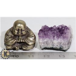 AMETHYST GEODE & BRONZE BUDDHA