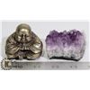 Image 1 : AMETHYST GEODE & BRONZE BUDDHA