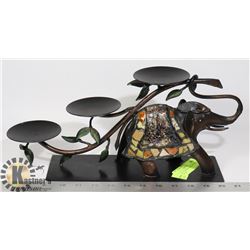 LARGE STAINED GLASS AND IRON ELEPHANT