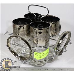 SILVER EMBOSSED GLASS SET WITH 3 COASTERS