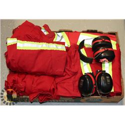 COVERALLS, VEST, EAR MUFFS